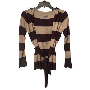 Brunella Gori Hooded‎ Belted Striped Wool Cardigan Sweater Women Medium Italy